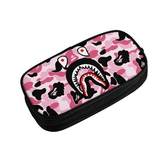 NWOT Camouflage Shark Camo Pencil Case for Boys Girls Kids Teen Pen Bag Box Pink - Picture 2 of 7